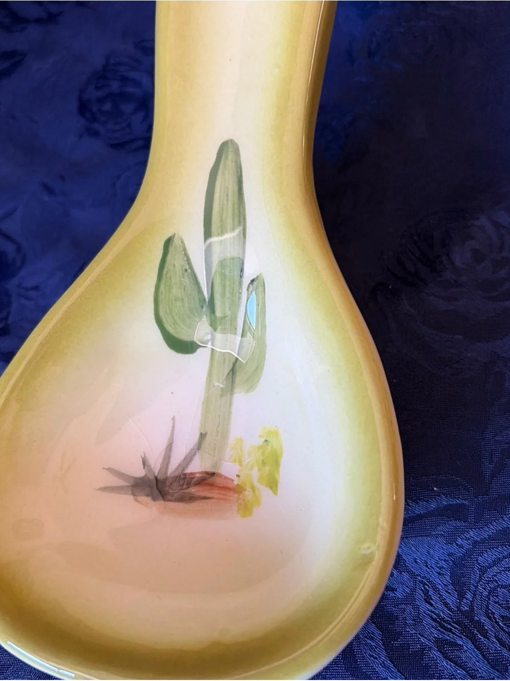 Handpainted Ceramic Spoon Rest With Cactus Image